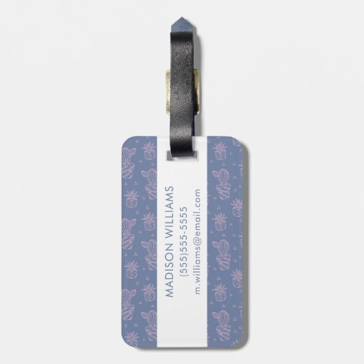 ピンク及び紫色の漫画のサボテンパターン ラゲッジタグ (裏面縦)