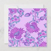ピンク及び紫色の緑豊かな花の誕生日の招待状 招待状 (裏面)