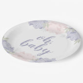 ピンク及び紫色の花のシャクヤクのOhベビーのベビーシャワー ペーパープレート (アングル)