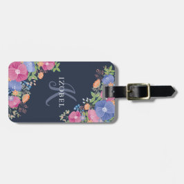 ピンク及び紫色モノグラムを開花します ラゲッジタグ