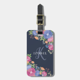 ピンク及び紫色モノグラムを開花します ラゲッジタグ