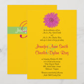 ピンク及び緑のガーベラのデイジーの結婚式招待状 招待状 (正面/裏面)