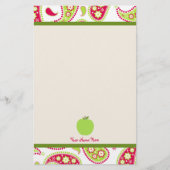 ピンク及び緑のペイズリーのAppleの先生の文房具 便箋 (正面)