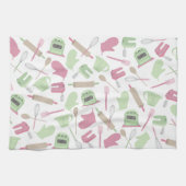ピンク及び緑の料理のテーマの台所タオル キッチンタオル (横)