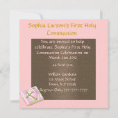 ピンク及び茶色のダマスク織の聖餐式の招待状 招待状 (裏面)