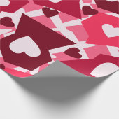 ピンク及び赤いハートのバレンタインデー ラッピングペーパー (角)