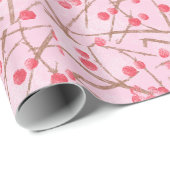 ピンク及び赤いヒイラギの紙のクリスマス ラッピングペーパー (ロールコーナー)