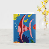 ピンク及び赤い熱帯魚 カード (黄色い花)