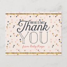 ピンク及び金ゴールドのきらめきの星のサンキューカード