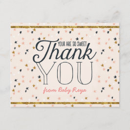 ピンク及び金ゴールドのきらめきの星のサンキューカード サンキューカード