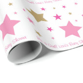 ピンク及び金ゴールドのきらめきの星のベビーシャワー ラッピングペーパー (ロールコーナー)