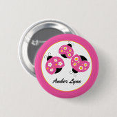 ピンク及び金ゴールドのてんとう虫 缶バッジ (正面&裏面)