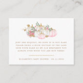 ピンク及び金ゴールドのカボチャフローラ本ベビー エンクロージャーカード (正面)