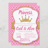 ピンク及び金ゴールドのグリッターの皇太子妃のベビーシャワー 招待状 (正面/裏面)