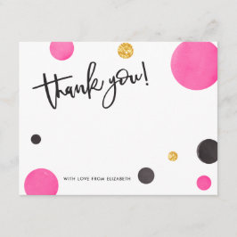 ピンク及び金ゴールドのサンキューカード-モダンな水玉模様 サンキューカード