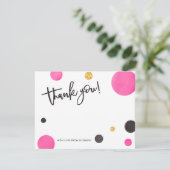 ピンク及び金ゴールドのサンキューカード-モダンな水玉模様 サンキューカード (スタンド正面)