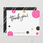 ピンク及び金ゴールドのサンキューカード-モダンな水玉模様 サンキューカード (正面/裏面)