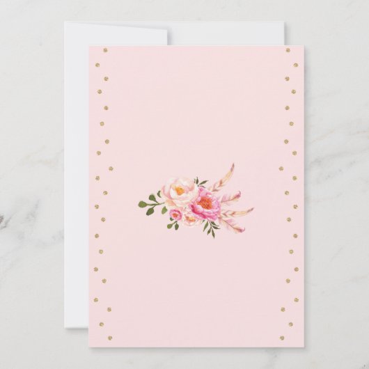 ピンク及び金ゴールドのスランバー・パーティーのBohoの誕生日のSleepover 招待状 (裏面)