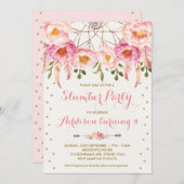 ピンク及び金ゴールドのスランバー・パーティーのBohoの誕生日のSleepover 招待状 (正面/裏面)