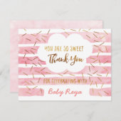 ピンク及び金ゴールドのベビーはサンキューカードを振りかけます サンキューカード (正面/裏面)