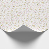 ピンク及び金ゴールドの冬の雪片のONEderlandのシャワー ラッピングペーパー (角)