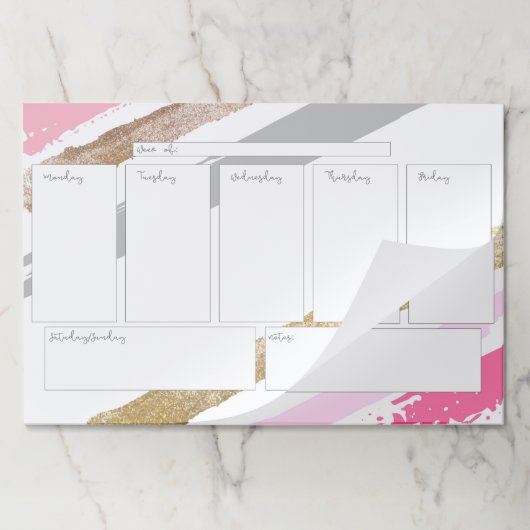 ピンク及び金ゴールドの週間カレンダーの大きいTearawayのパッド ペーパーパッド (折り畳み)
