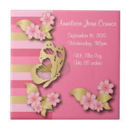 ピンク及び金ゴールドは花及び蝶と縞で飾ります タイル