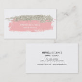 ピンク及び銀のグリッターのブラシの打撃 名刺 (正面/裏面)