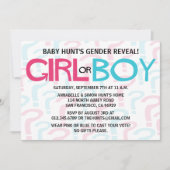 ピンク及び青いタイポグラフィの性はパーティーを明らかにします 招待状 (正面)