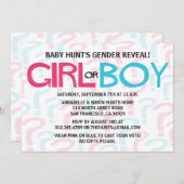 ピンク及び青いタイポグラフィの性はパーティーを明らかにします 招待状 (正面/裏面)