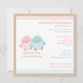 ピンク及び青いダッキーの対の男の子及び女の子のベビーシャワー 招待状 (裏面)