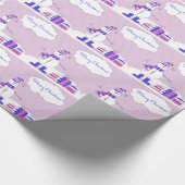 ピンク及び青いメリークリスマスの雪だるまはとの縞で飾ります ラッピングペーパー (角)