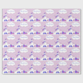 ピンク及び青いメリークリスマスの雪だるまはとの縞で飾ります ラッピングペーパー (フラット)