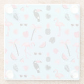 ピンク及び青い夏の熱帯パターン ガラスコースター (裏面)