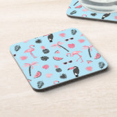 ピンク及び青い夏の熱帯パターン コースター (左側)