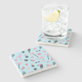 ピンク及び青い夏の熱帯パターン ストーンコースター (横)