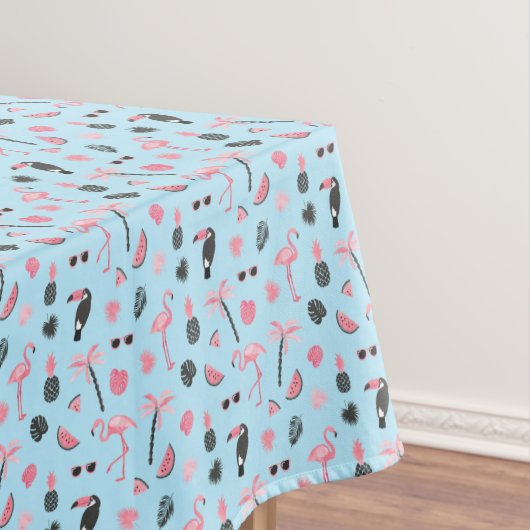 ピンク及び青い夏の熱帯パターン テーブルクロス (インサイチュ)
