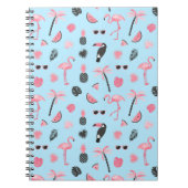 ピンク及び青い夏の熱帯パターン ノートブック (正面)