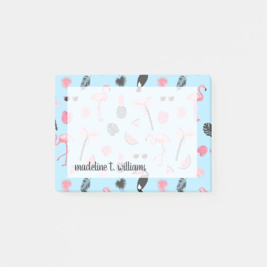 ピンク及び青い夏の熱帯パターン ポストイット (正面)