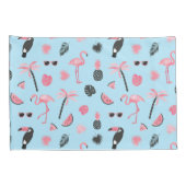 ピンク及び青い夏の熱帯パターン 枕カバー (裏面-右)