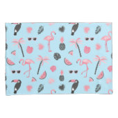 ピンク及び青い夏の熱帯パターン 枕カバー (正面右)