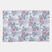 ピンク及び青のバラパターン キッチンタオル (横)