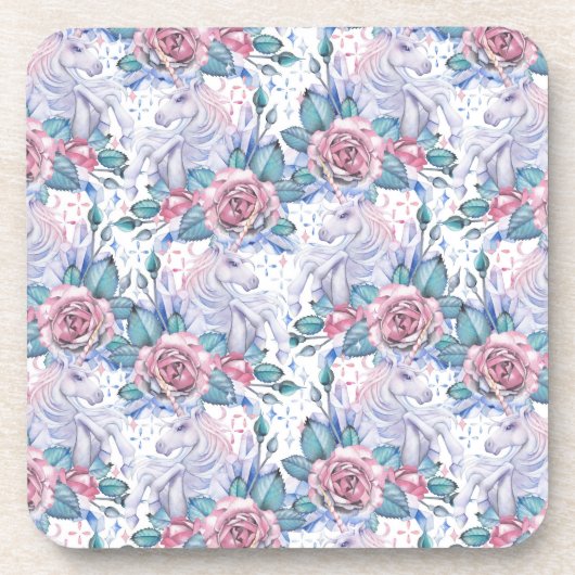 ピンク及び青のバラパターン コースター (正面)
