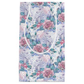 ピンク及び青のバラパターン スモールペーパーバッグ (正面)