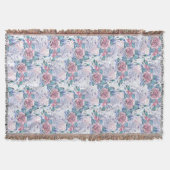 ピンク及び青のバラパターン スローブランケット (正面)