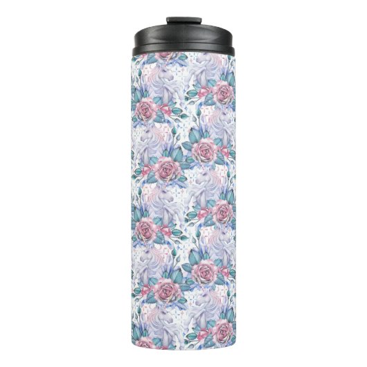 ピンク及び青のバラパターン タンブラー (正面)