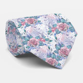 ピンク及び青のバラパターン ネクタイ (ロール)