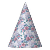 ピンク及び青のバラパターン パーティーハット (左)