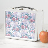 ピンク及び青のバラパターン メタルランチボックス (インサイチュ)