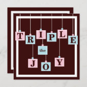 ピンク及び青色児のシャワーの三重項のベビーのブロック 招待状 (正面/裏面)